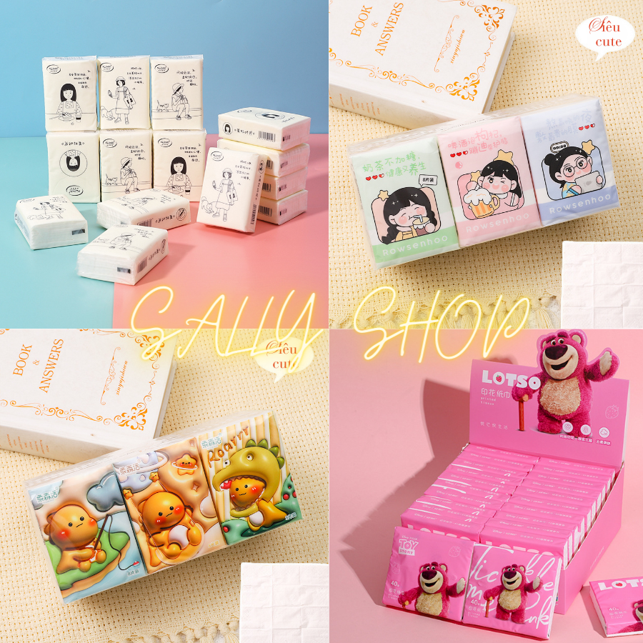 Khăn giấy khô đa năng 3 lớp mini họa tiết hoạt hình dễ thương siêu cute siêu tiện lợi dễ dàng mang đi du lịch-SALLY SHOP