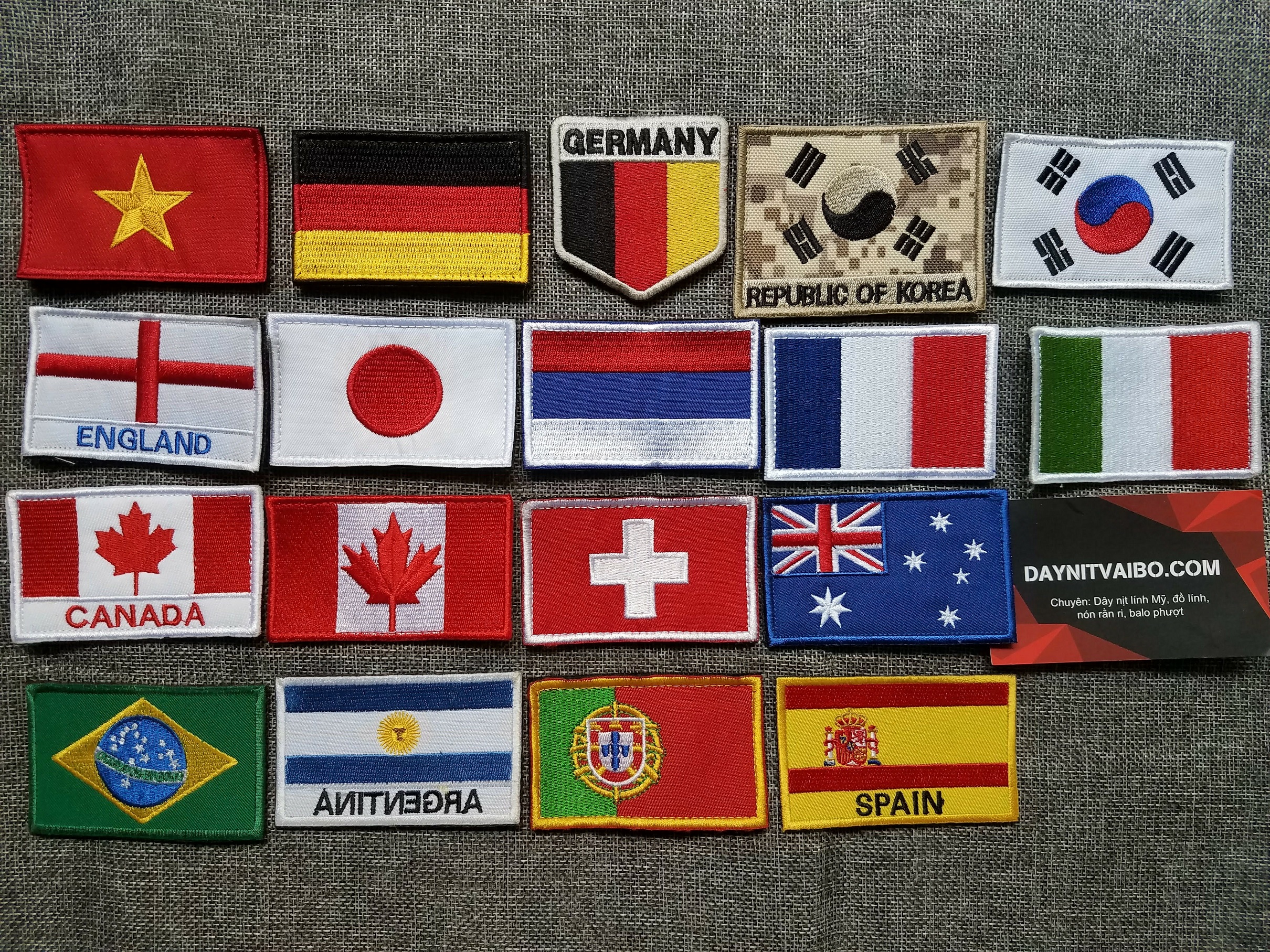 Logo Patch velcro dán xé vải thêu cờ Đức Braxin US army trang trí áo khoác lính, balo lính, đồ lính