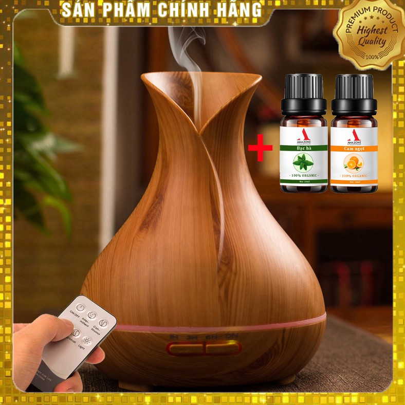Máy Khuếch Tán Tinh Dầu 550ml Tặng 1 Chai Sả Chanh + Bạc Hà 10ml Nhập Khẩu Ấn Độ | Xông Phòng 40m2 | Kèm Remote Điều Khiển |