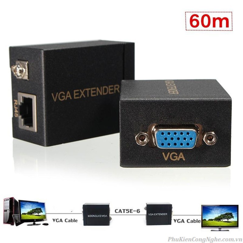 Bộ khuếch đại tín hiệu vga 60m - nối dài cáp vga qua đường dây mang