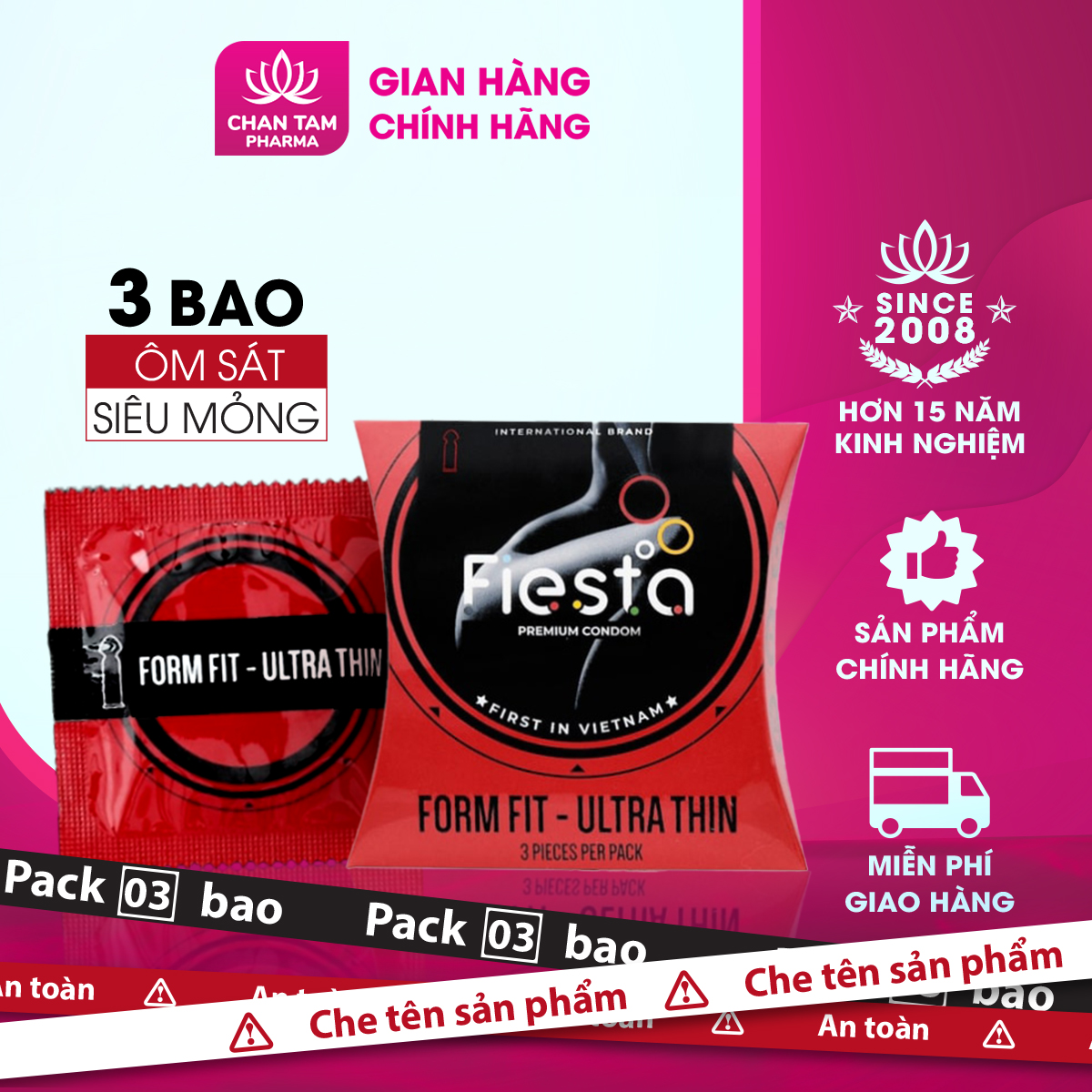 Bao cao su ôm sát siêu mỏng Fiesta Form Fit Ultra Thin – hộp 3 cái