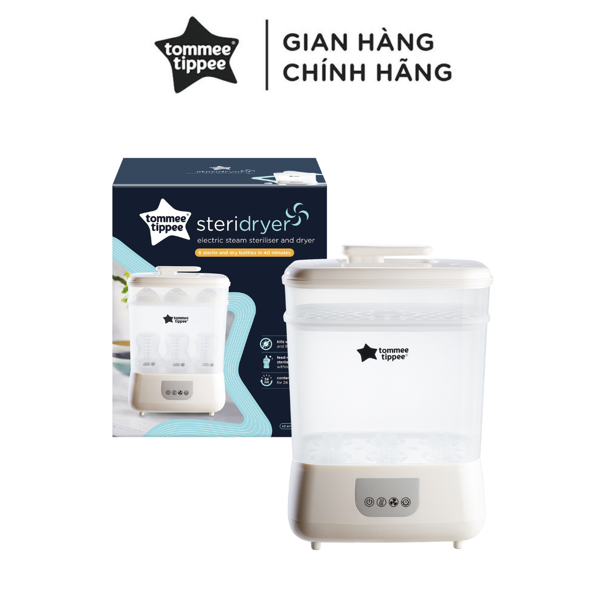 Máy tiệt trùng hơi nước và sấy khô Tommee Tippee Steri-Dry (đi kèm: 02 tấm màng lọc HEPA)