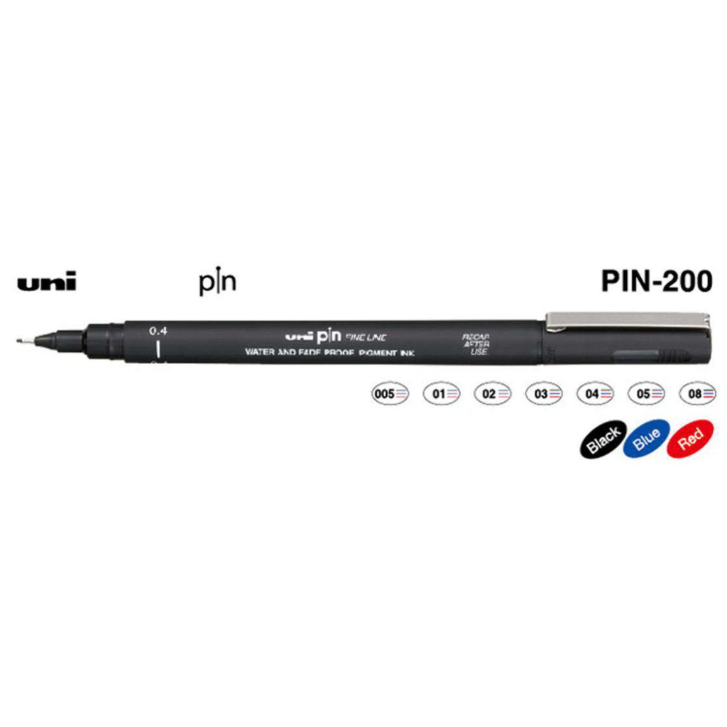 Bút vẽ kỹ thuật Uni Pin 200 Fine Line Drawing Pen nét 0.2; 0.3; 0.4; 0.8mm