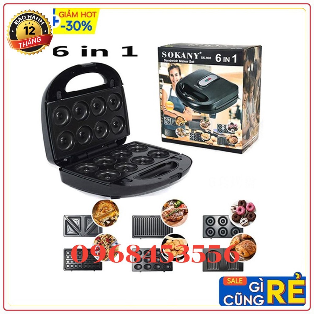 Máy làm bánh đa năng, kẹp nướng bánh 6 trong 1 Chính hãng Sokany