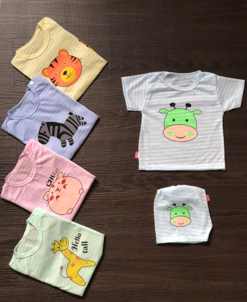 Có Video | Set 4 bộ quần áo trẻ em hình thú cotton sợi tre cho bé trai bé gái 3-13kg