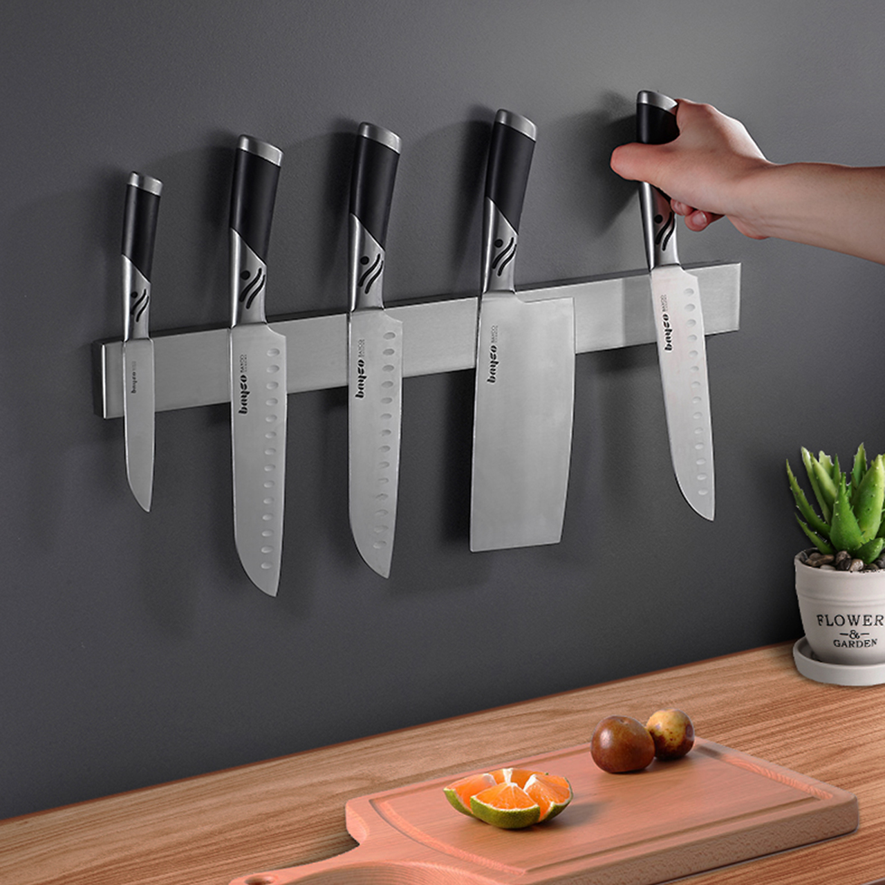 Thanh nam châm treo dao kéo dụng cụ bọc hộp inox 304 chính hãng Anshin - giá treo dao kéo nam châm vĩnh cửu