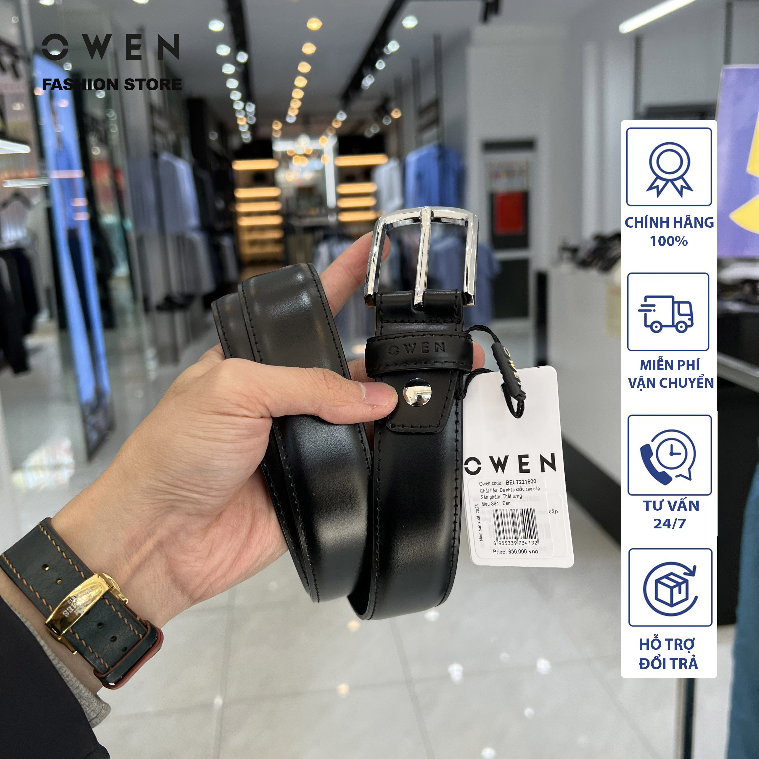 Owen - thắt lưng nam owen 100% da thật khóa cài mã belt221600