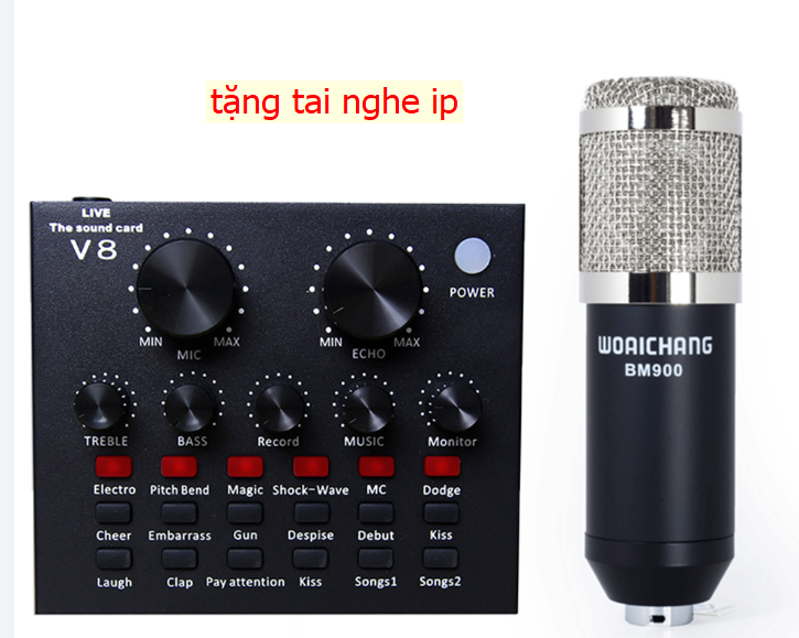 (Trọn Bộ Souncard V8 có auto tune,Mic Bm900)--Tặng Bảo hành 6 tháng
