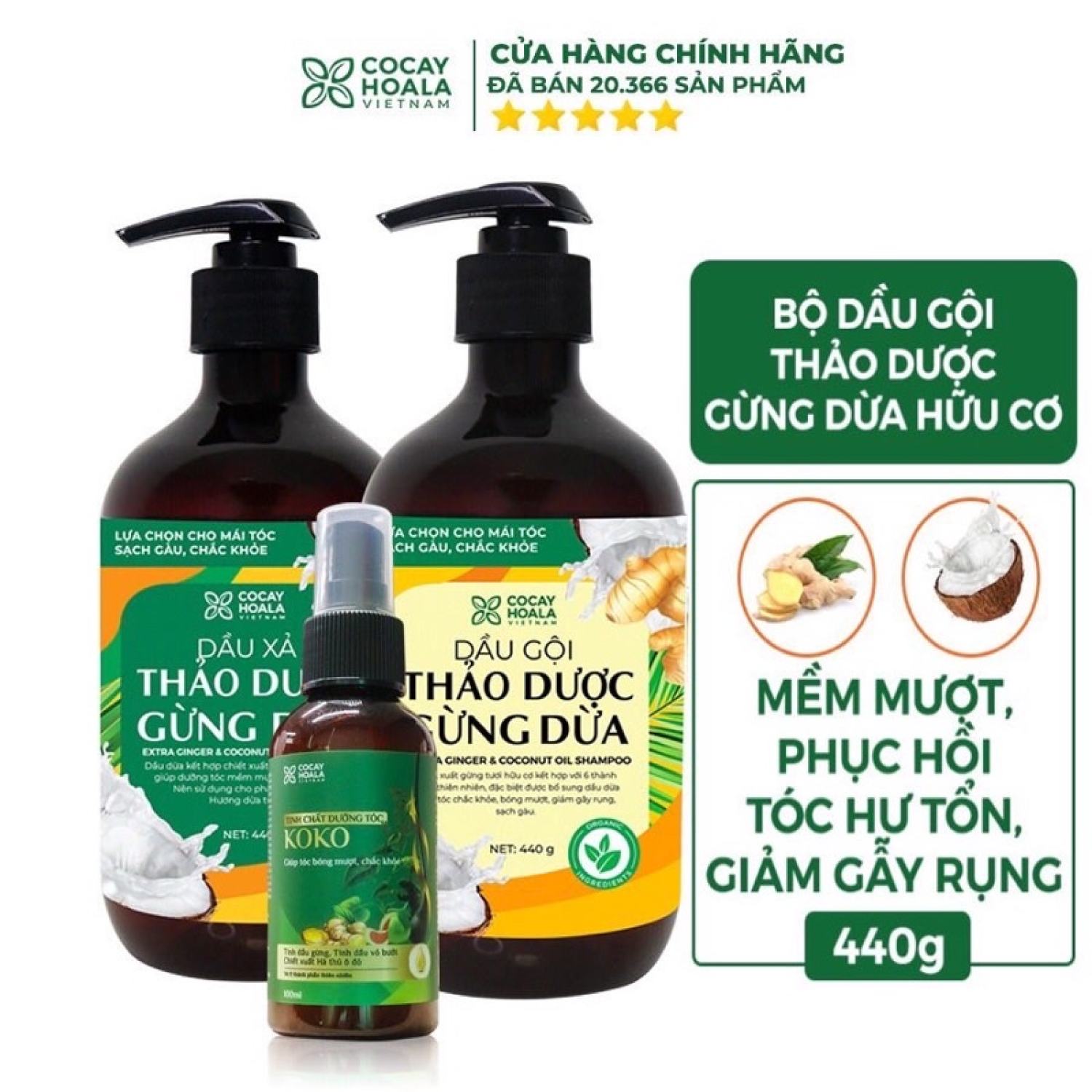 Combo dầu gội và xả gừng dừa hữu cơ 880ml