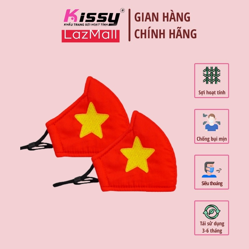 Khẩu trang Kissy cờ đỏ sao vàng - Tự hào Việt Nam - mẫu cho bé, giao chuẩn mẫu và chuẩn size