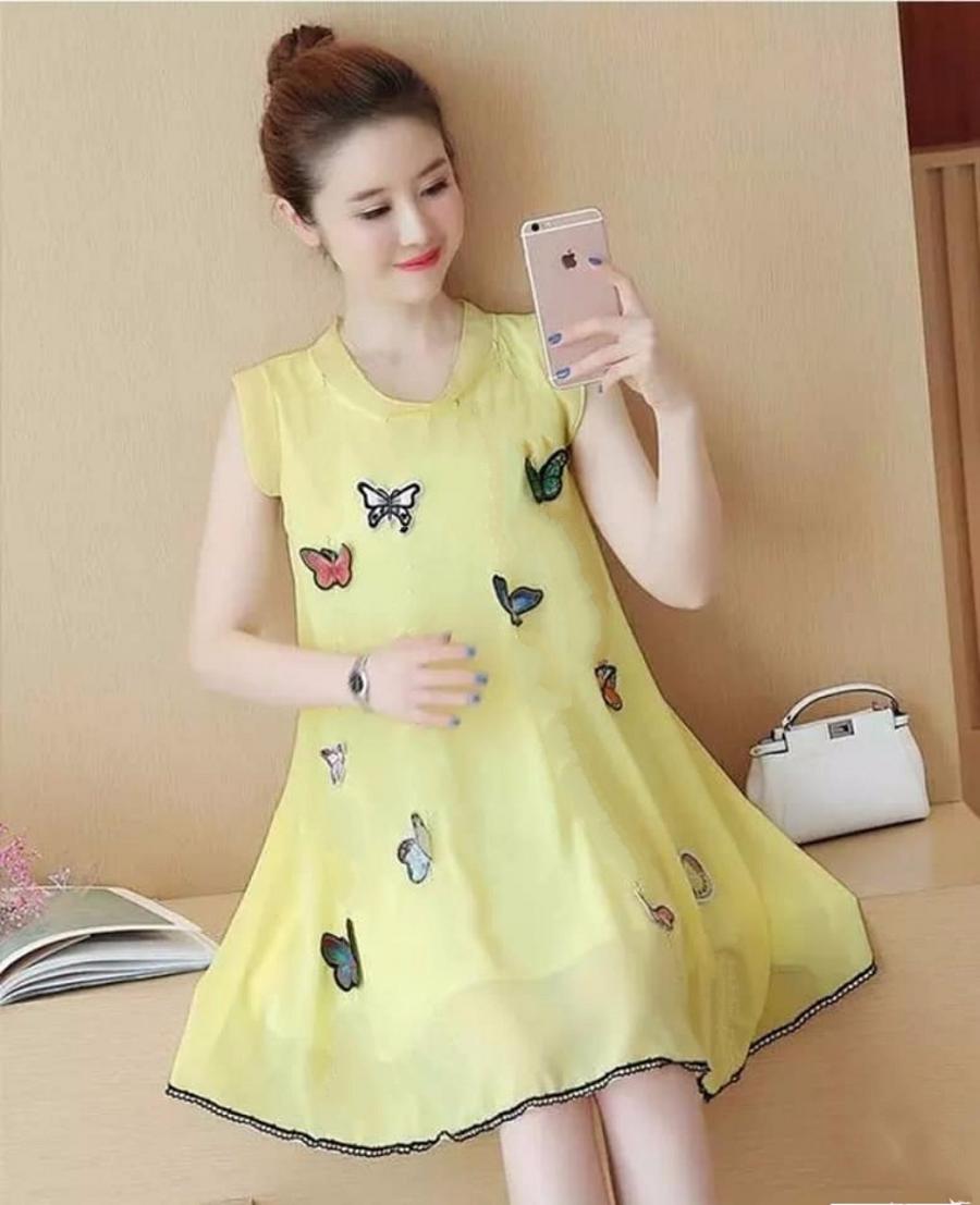 [HCM]Đầm bầu đẹp công sở họa tiết bướm thời trang Hàn Quốc