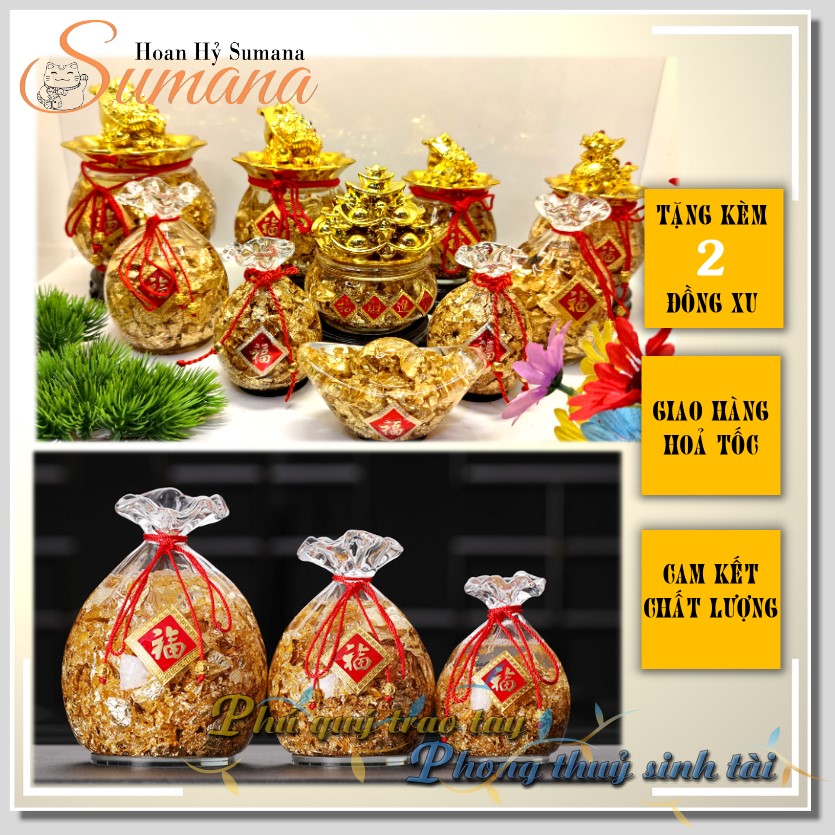 [HCM]Túi Kim Tài Nước Phong Thủy Có Thiềm Thừ Tỳ Hưu Phú Quý Trên Đỉnh Đầu + Đế Gỗ - Để bàn thờ Tài Địa(Nhiều Mẫu)