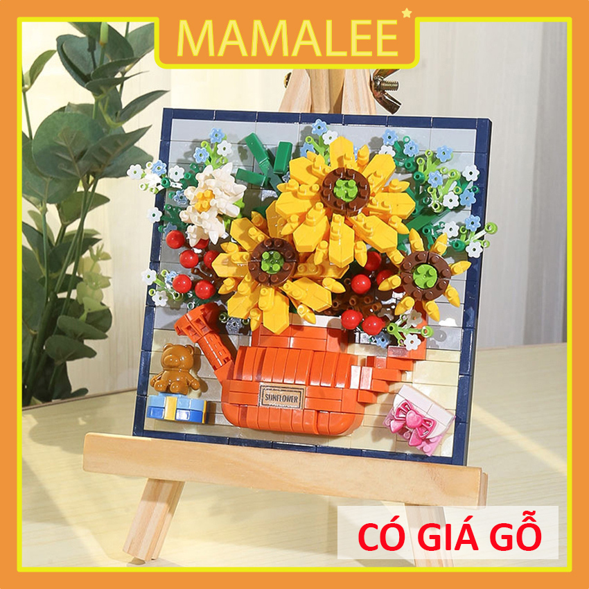 Mô hình lắp ráp bức tranh hoa 3d, lego khung ảnh hoa trang trí nhà cửa