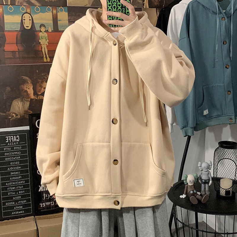 Áo khoác hoodie cài cúc unisex nam nữ chất nỉ bông dày dặn form rộng oversize