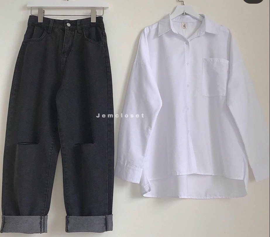 Baggy jeans ống suông rách gối Dài 100cm