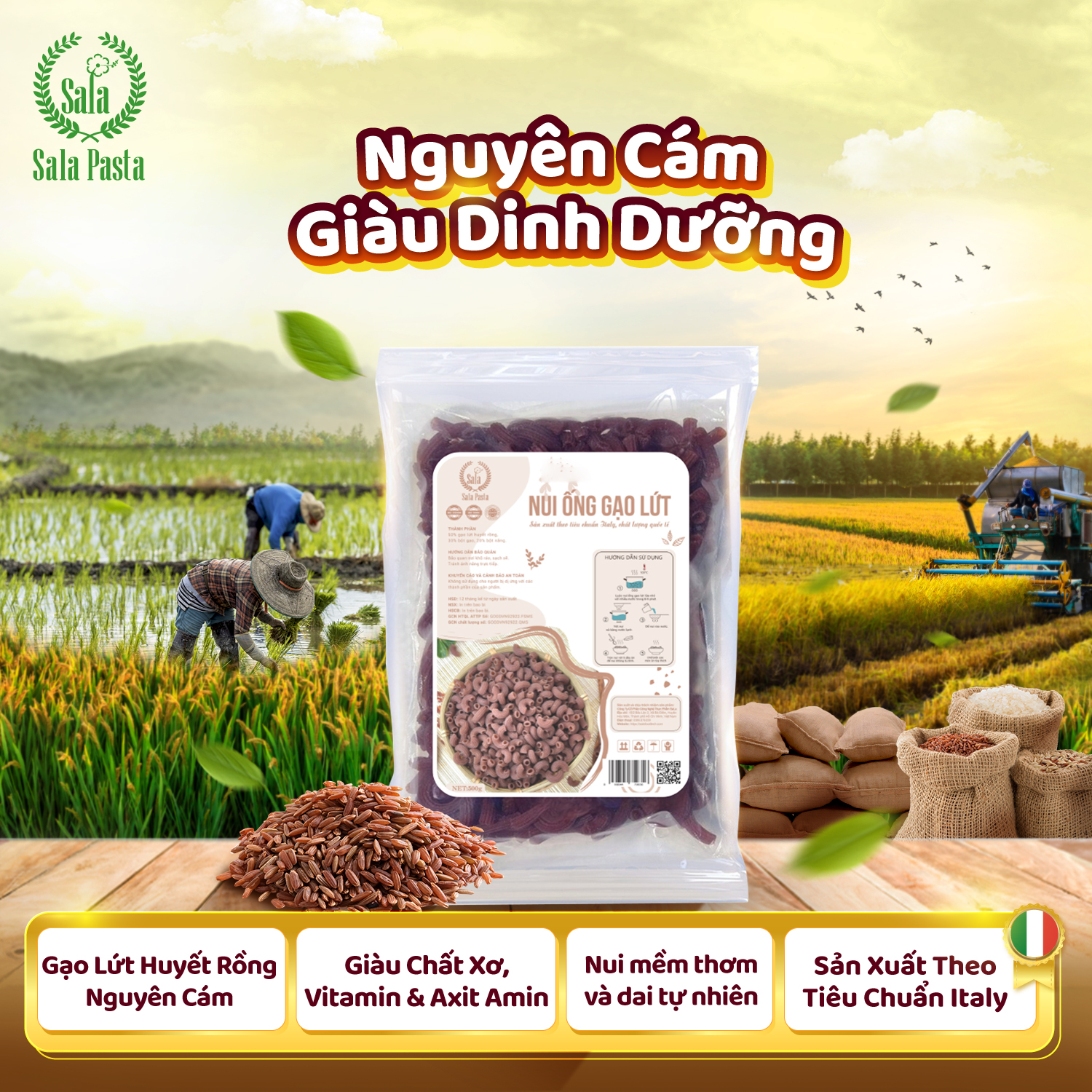 Nui Ống Gạo Lứt Tự Nhiên Sala Food 500gr