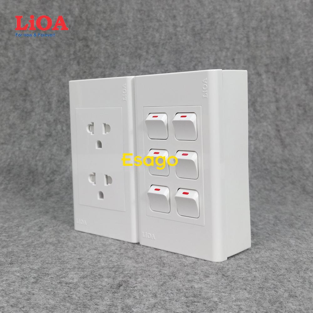 Combo ổ cắm điện đôi 3 chấu 16a + 6 công tắc điện lioa - lắp nổi