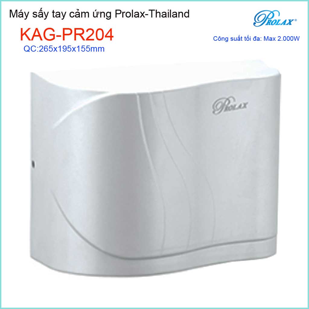 Máy sấy tay cảm ứng Prolax Thailand KAG-PR204 nhựa trắng công suất 2000w tốc độ gió 16m/giây nhanh làm không tay
