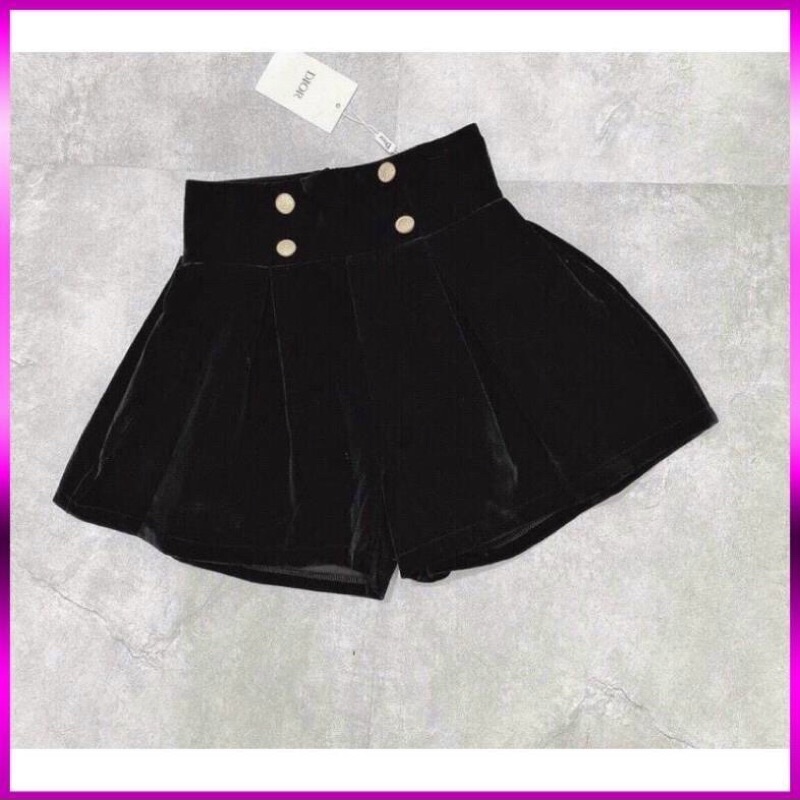 Quần short nữ - quần short nhung phố cúc cạp cao bản to mềm mịn