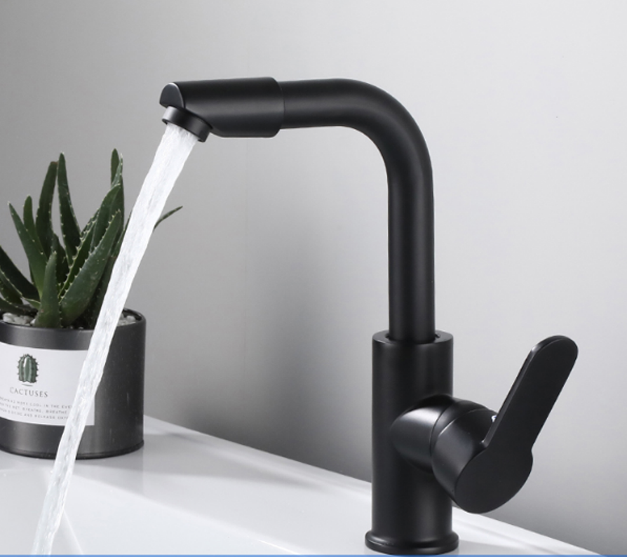 Vòi lavabo màu đen inox 304 ms4 - đầu vòi xoay 360 độ