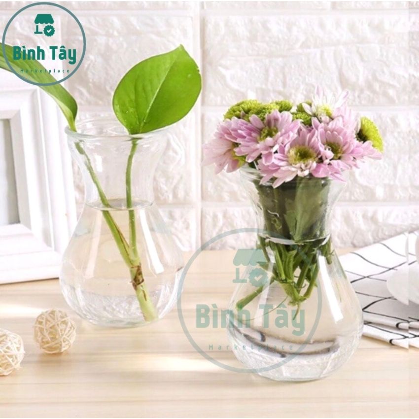 Combo 5 Ly eo Thủy Tinh Sinh Tố Miệng Loe bình cắm hoa trồng cây đựng hạt trang trí dễ thương 350ml MH-LOE