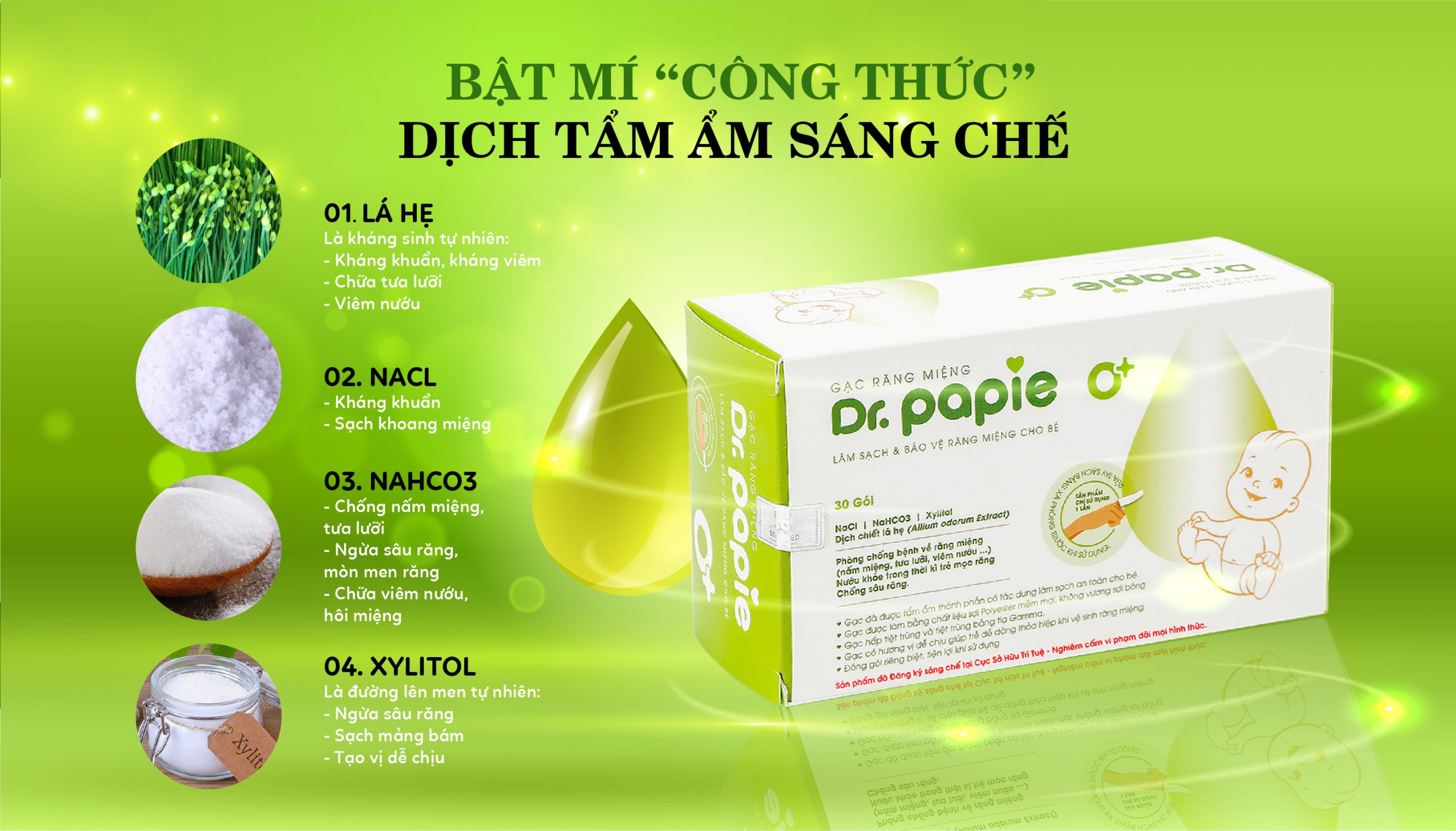 Gạc răng miệng DR PAPIE làm sạch & bảo vệ răng miệng cho bé hộp 30 gói
