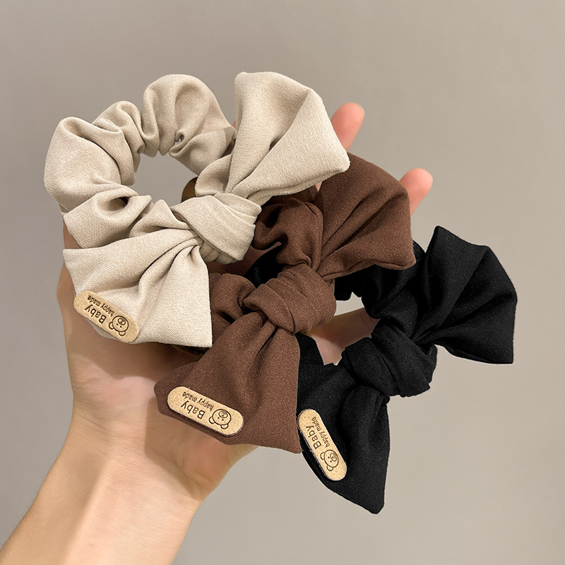 Cột tóc scrunchies thắt nơ vải bản to gấu baby hàn quốc S60