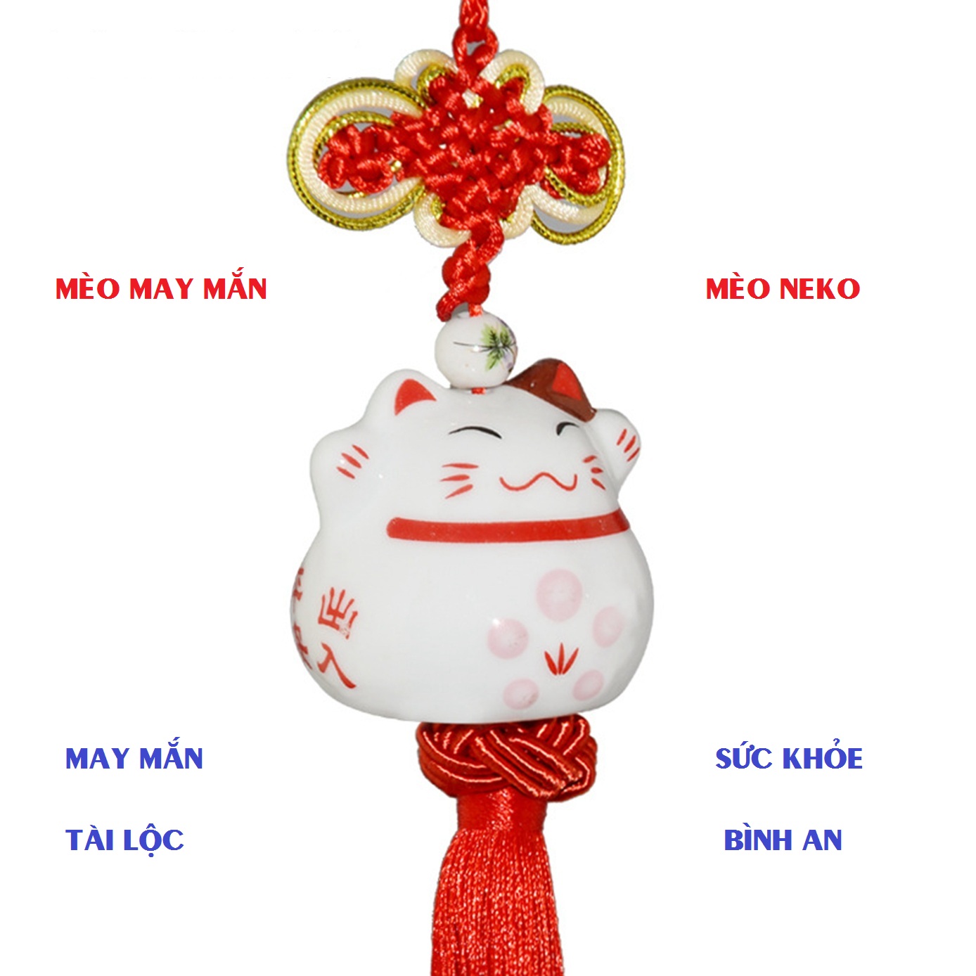 Dây treo ô tô Mèo may mắn, Khánh treo xe ô tô Mèo thần tài, Mèo Neko đem lại tài lộc và may mắn, thượng lộ bình an