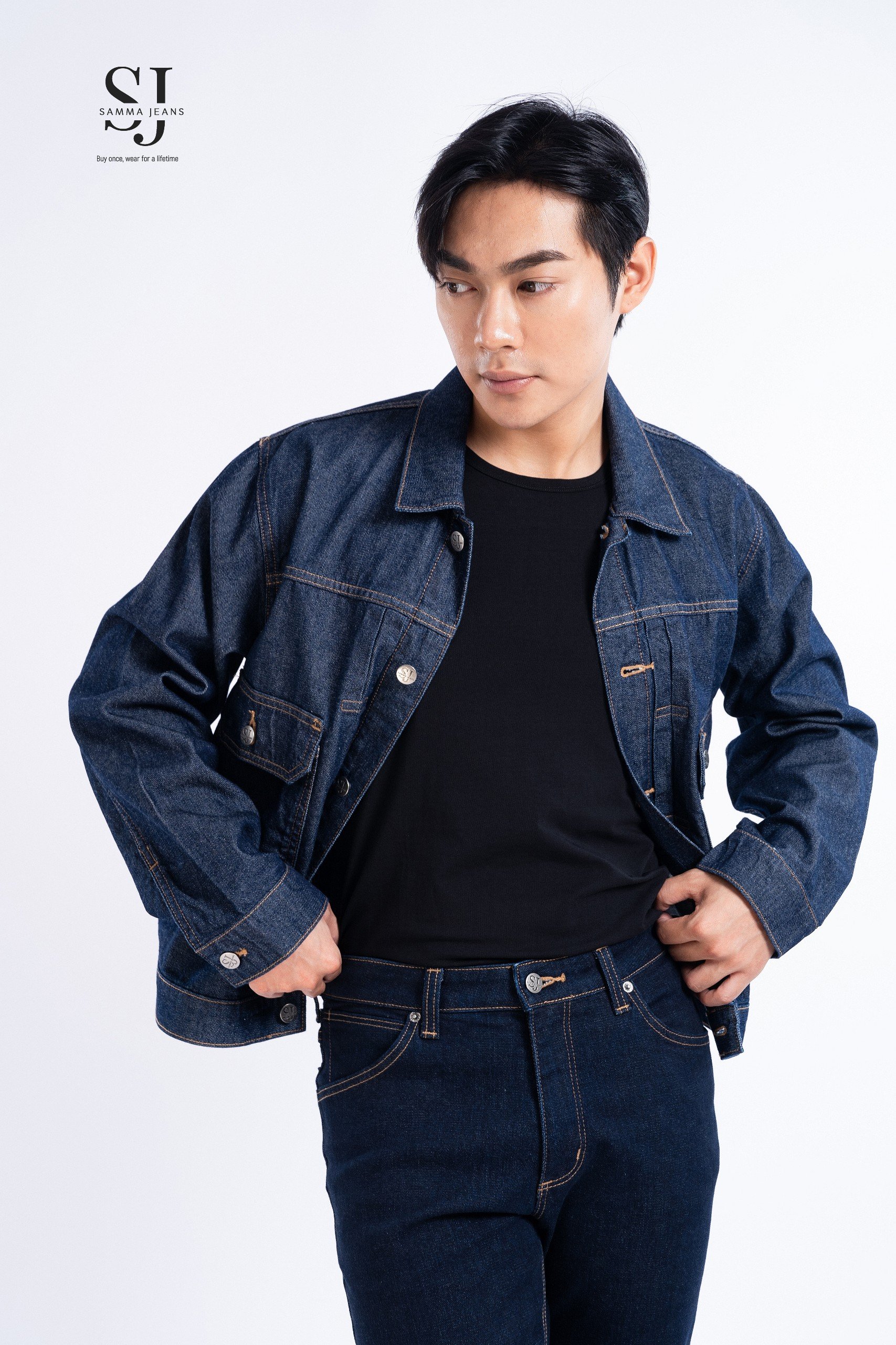 Áo Khoác jean denim, Áo Khoác bò Basic Xếp Ly JK3_ Unisex màu xanh và đen trơn basic dáng suông phong cách | Samma Jeans