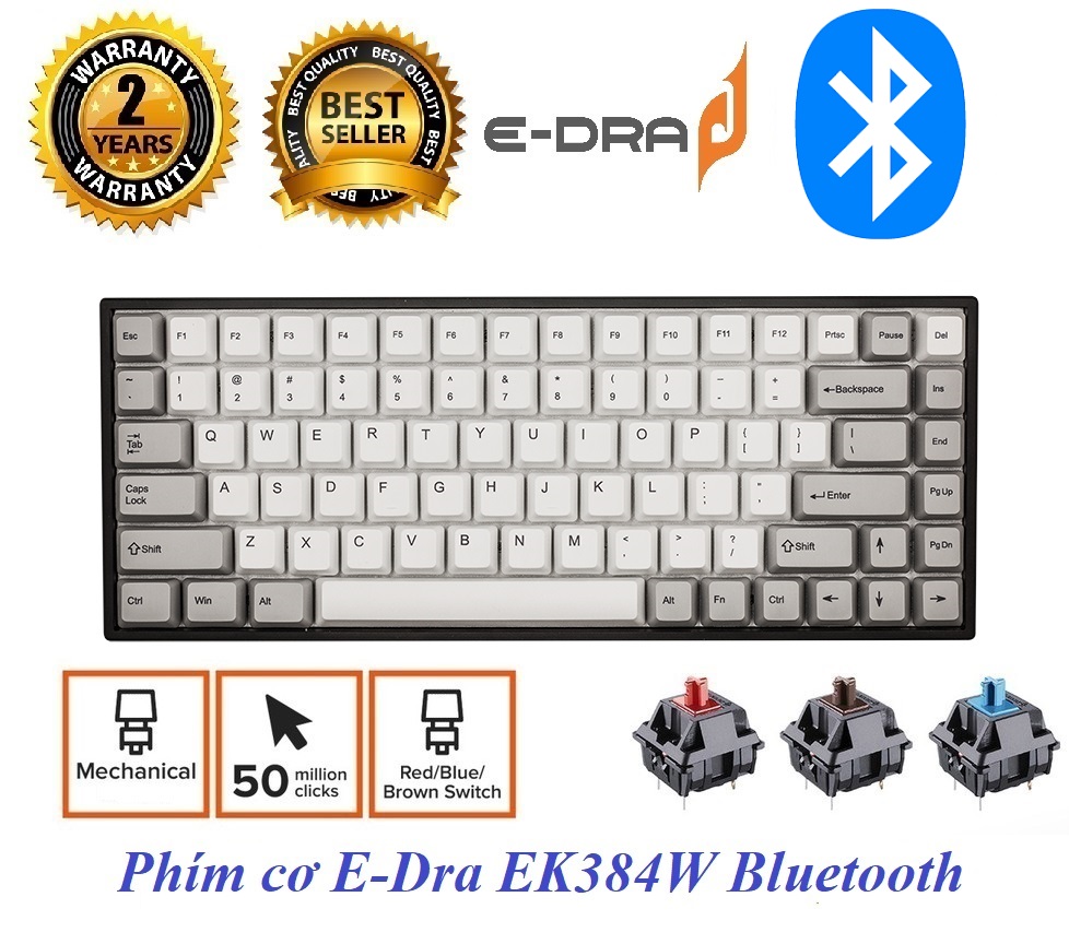 Phím cơ không dây E-Dra EK384W Gateron Switch (Blue /Brown/Red Switch) BH 2 năm