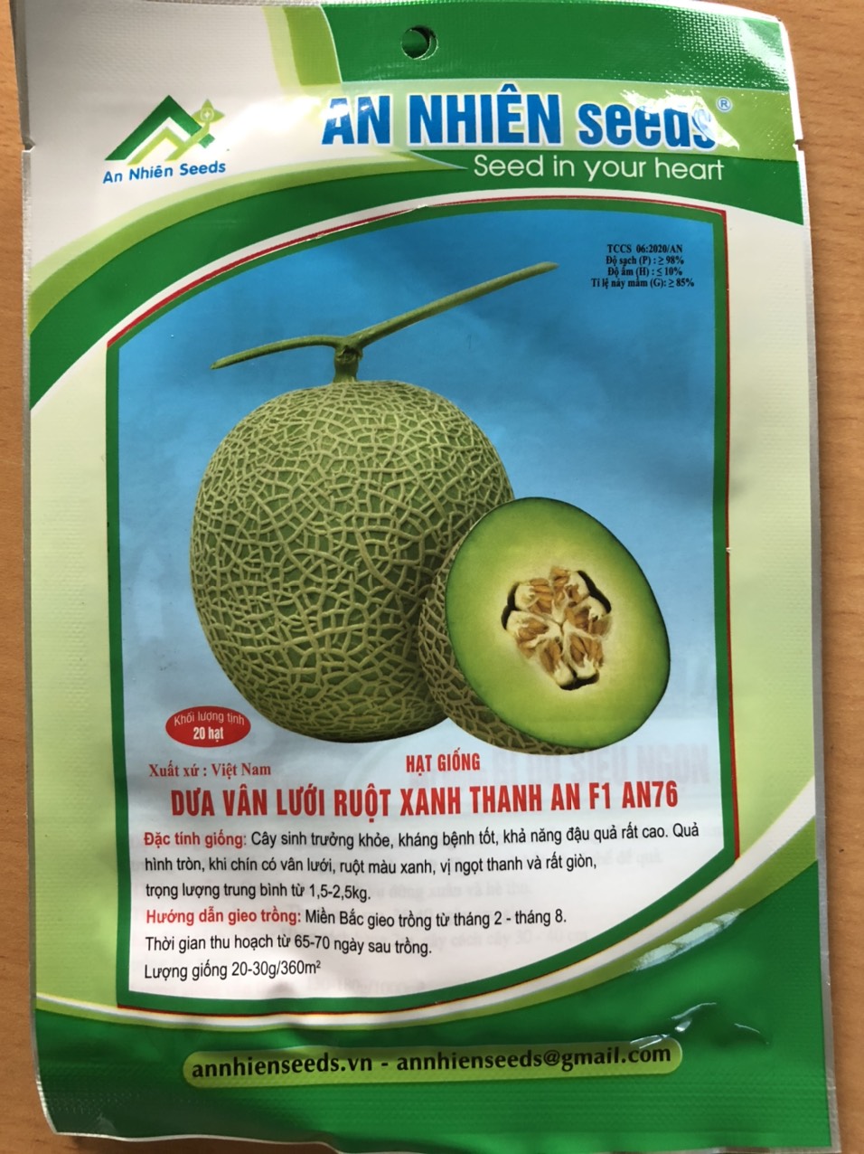 Hạt giống dưa lưới ruột xanh thanh an f1 an76 gói 20 hạt