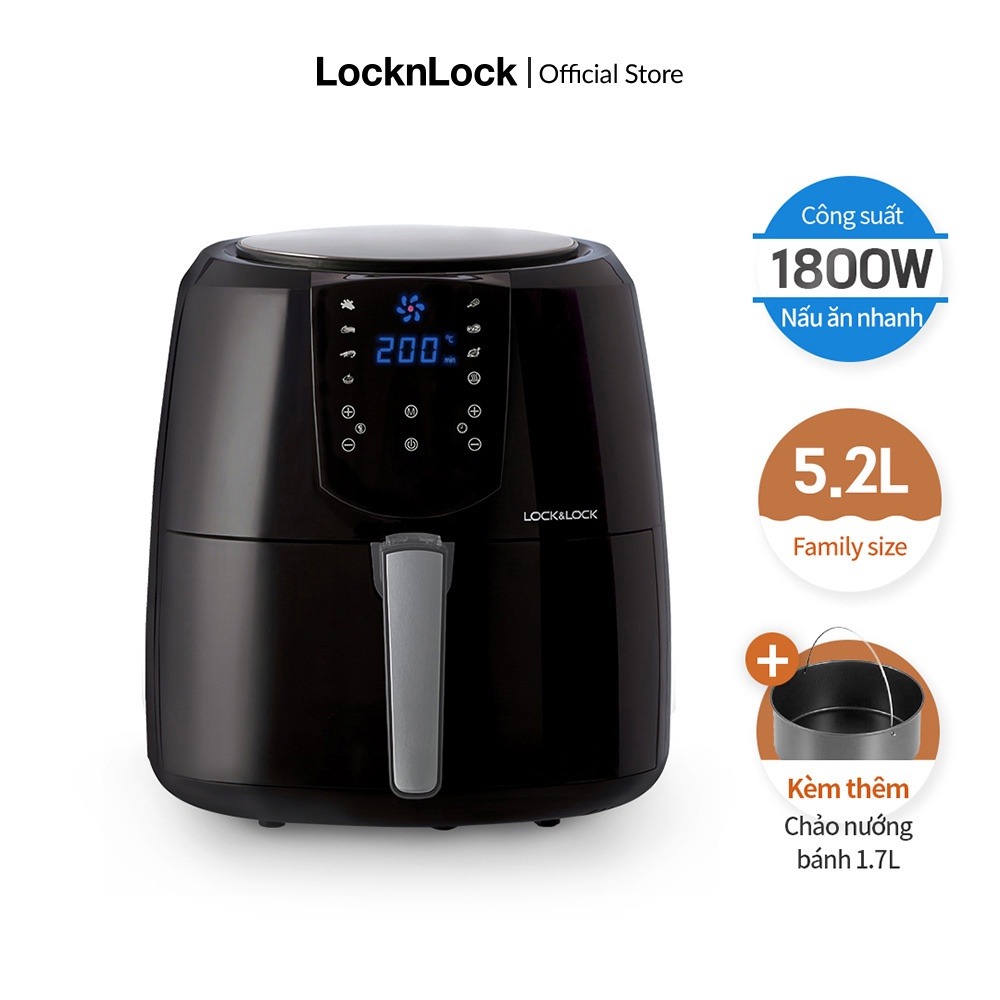 Nồi Chiên Không Dầu LocknLock 5.2L – EJF357 kèm chảo nướng 1.7L Chính Hãng