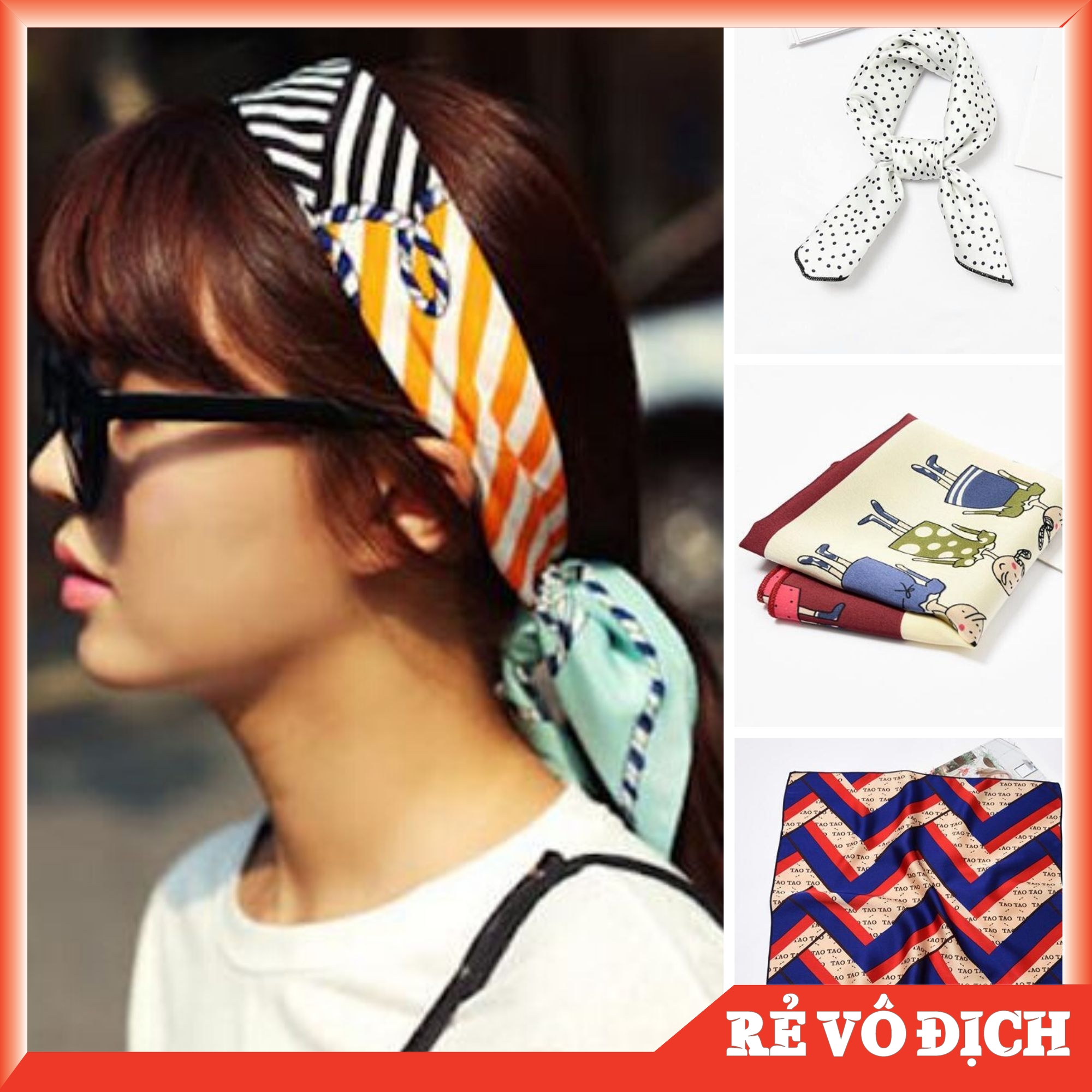 100k 4 chiếc khăn Bandana Chất Lụa Bóng Trơn Mịn Mát Dễ Thương Cute Nhiều Mẫu Được Chọn Hoa To Đeo Cổ - Buộc Tay Tóc Trùm Đầu Làm Quà Tặng Đủ Màu Nhiều Mẫu