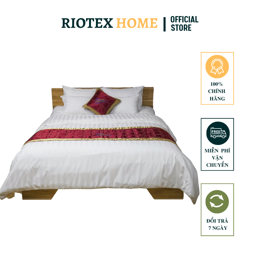 Bộ ga gối mền khách sạn 5 món trắng sọc riotex gồm 1 ga giường + 2 vỏ gối 50x70cm + 1 ruột chăn chần bông + 1 vỏ chăn