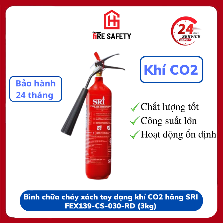 Bình cứu hỏa ,bình chữa cháy xách tay cao cấp sri co2 3kg fex139-cs-030-rd