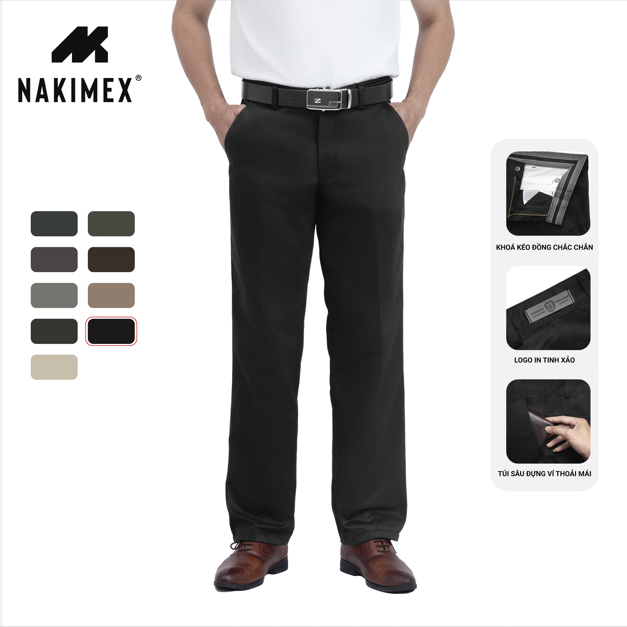 Quần Kaki Nam Trung Niên Ống Suông Vải Dày Dặn Mềm Không Nhăn Form Chuẩn Có Nhiều Màu Mặc Đi Làm