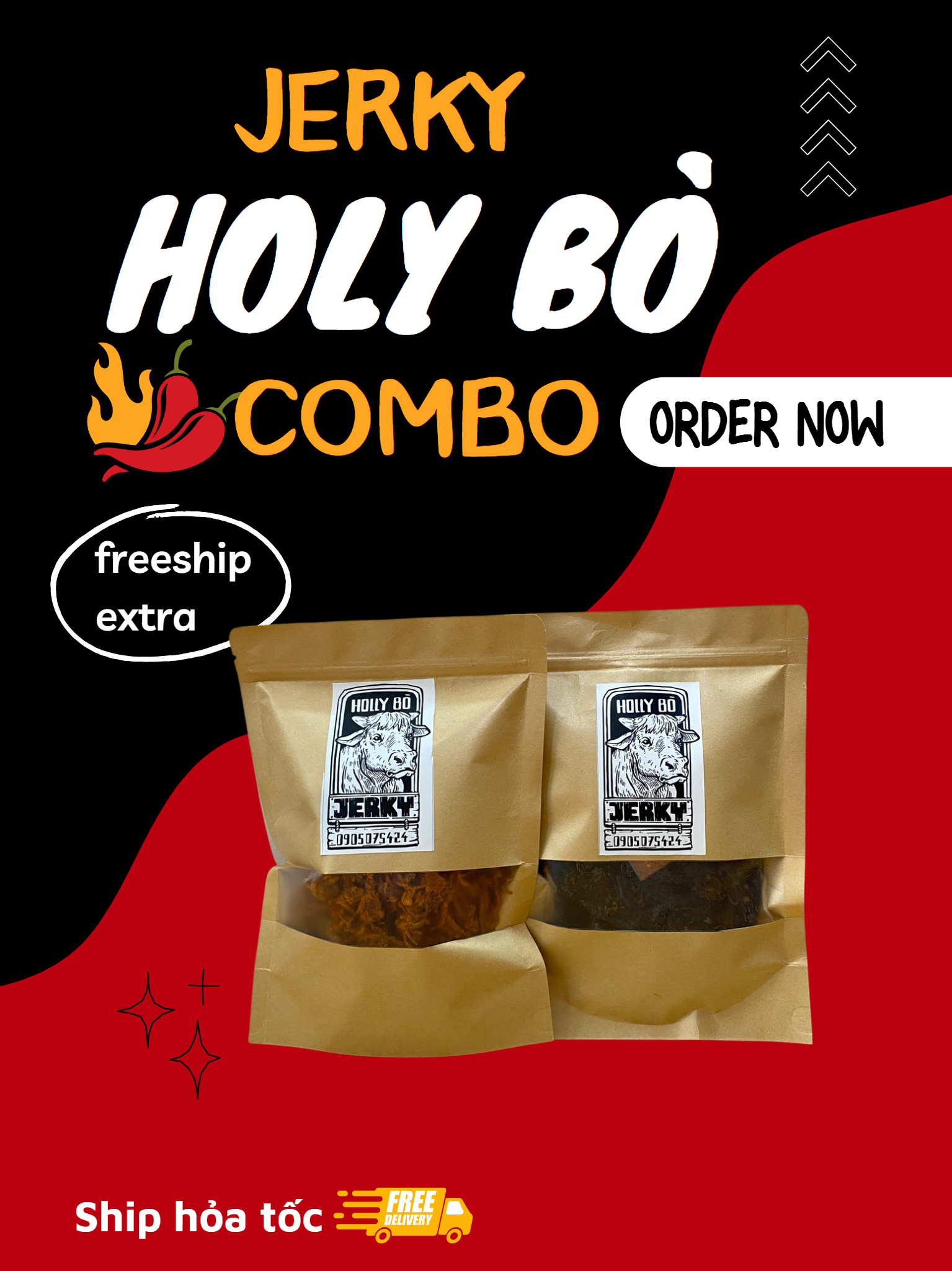 Holy bò combo 2 loại khô jerky - 600 gram