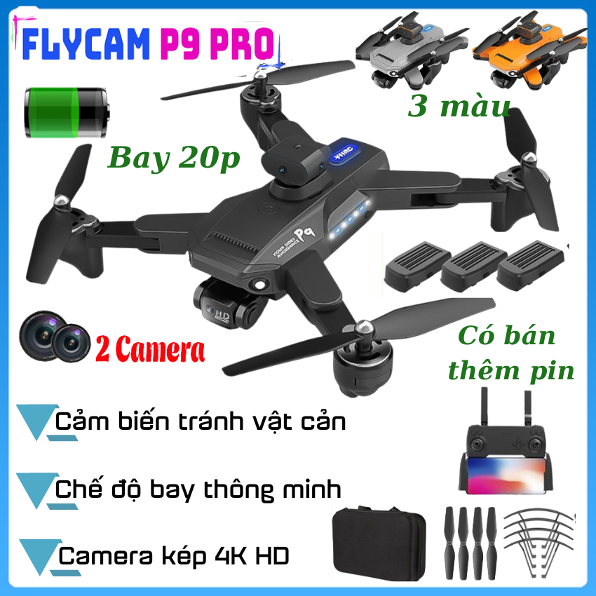 Flycam P9 Pro / Máy bay camera S98, Flycam có camera 4k giá rẻ, Playcam drone mini 2 camera, trang bị cảm biến tránh vật cản, chống rung, nâng cấp bay ổn định