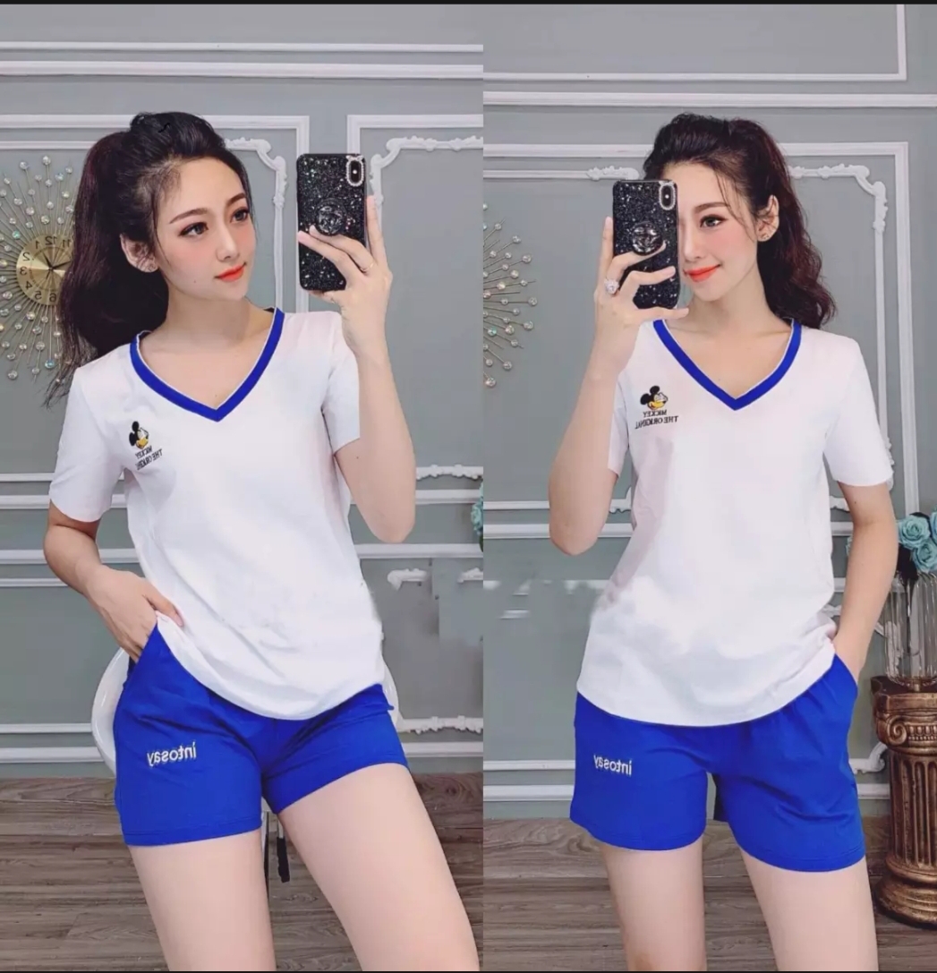 Set bộ đùi mặc nhà phối màu dễ thương vải dày mịn mát thiết kế thời trang