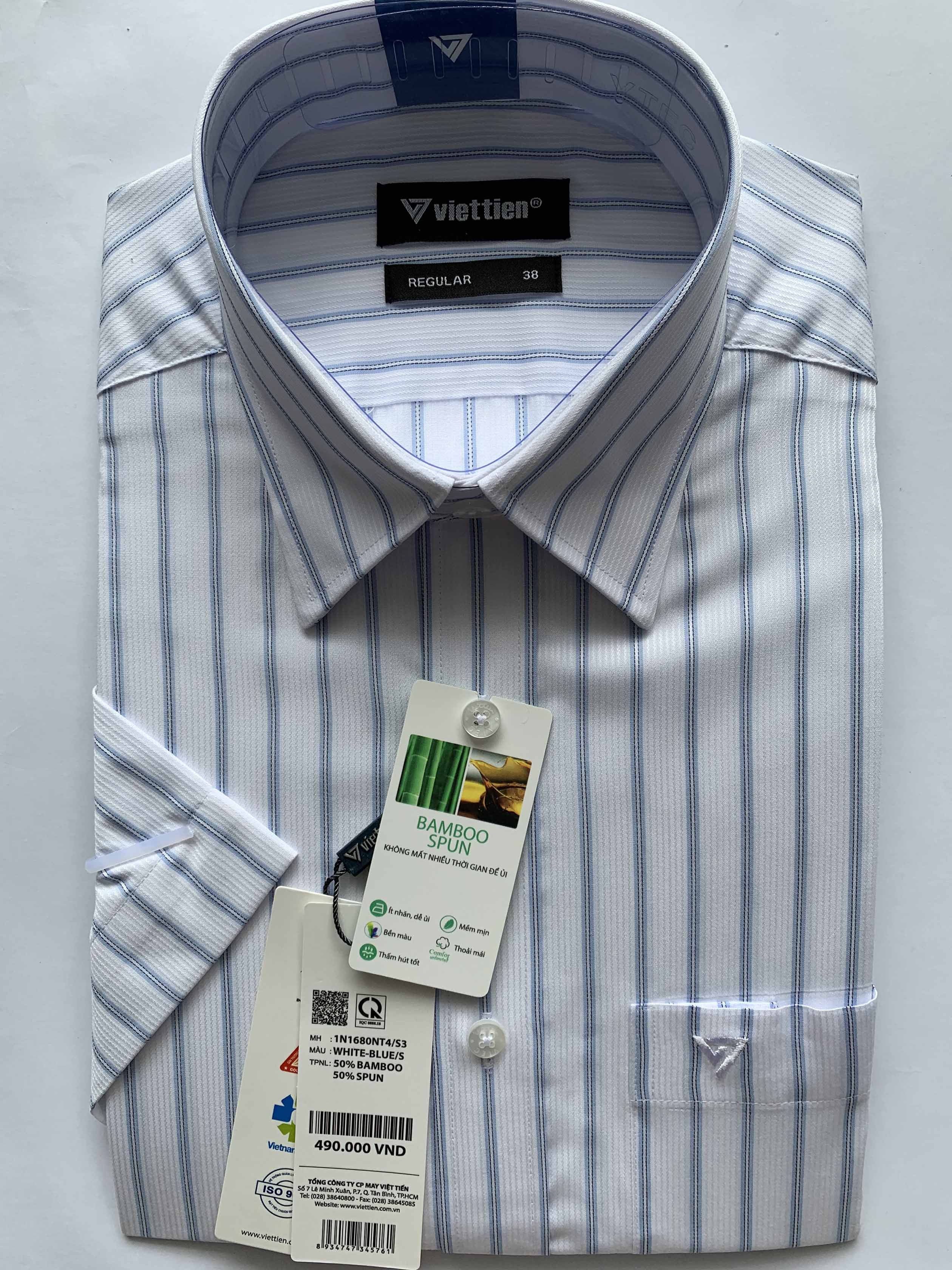 ÁO VIỆT TIẾN NGẮN TAY LAI BẦU VẢI SỢI TRE 1N1680