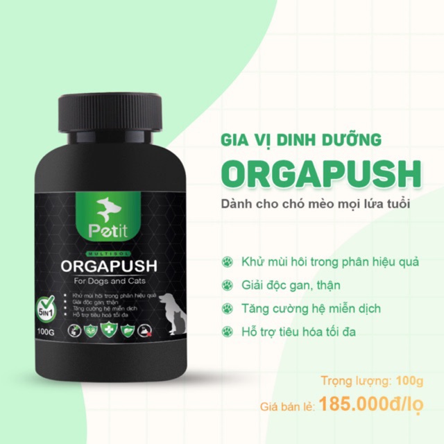 Gia vị dinh dưỡng orgapush hỗ trợ phát triển toàn diện cho chó mèo