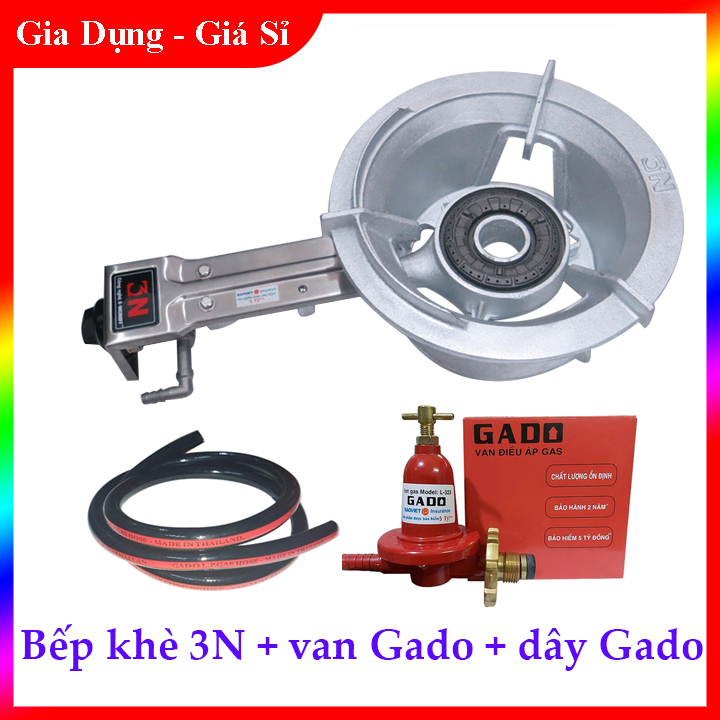 Bộ bếp gas công nghiệp khè 3N - Van công nghiệp khè Gado - Dây Công nghiệp khè Gado