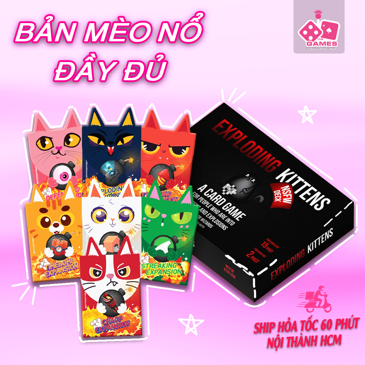 Combo mèo nổ + 7 bản mèo nổ mở rộng tiếng việt - boardgame exploding kittens