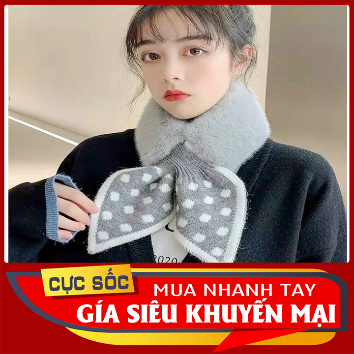 Khăn quàng cổ lông thỏ siêu ấm- khăn lông chấm bi hàng quảng châu cao cấp
