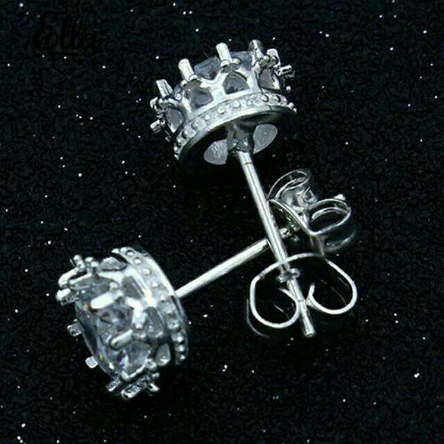 Khuyên tai mạ bạc s925 vương miện gắn đá Zircon