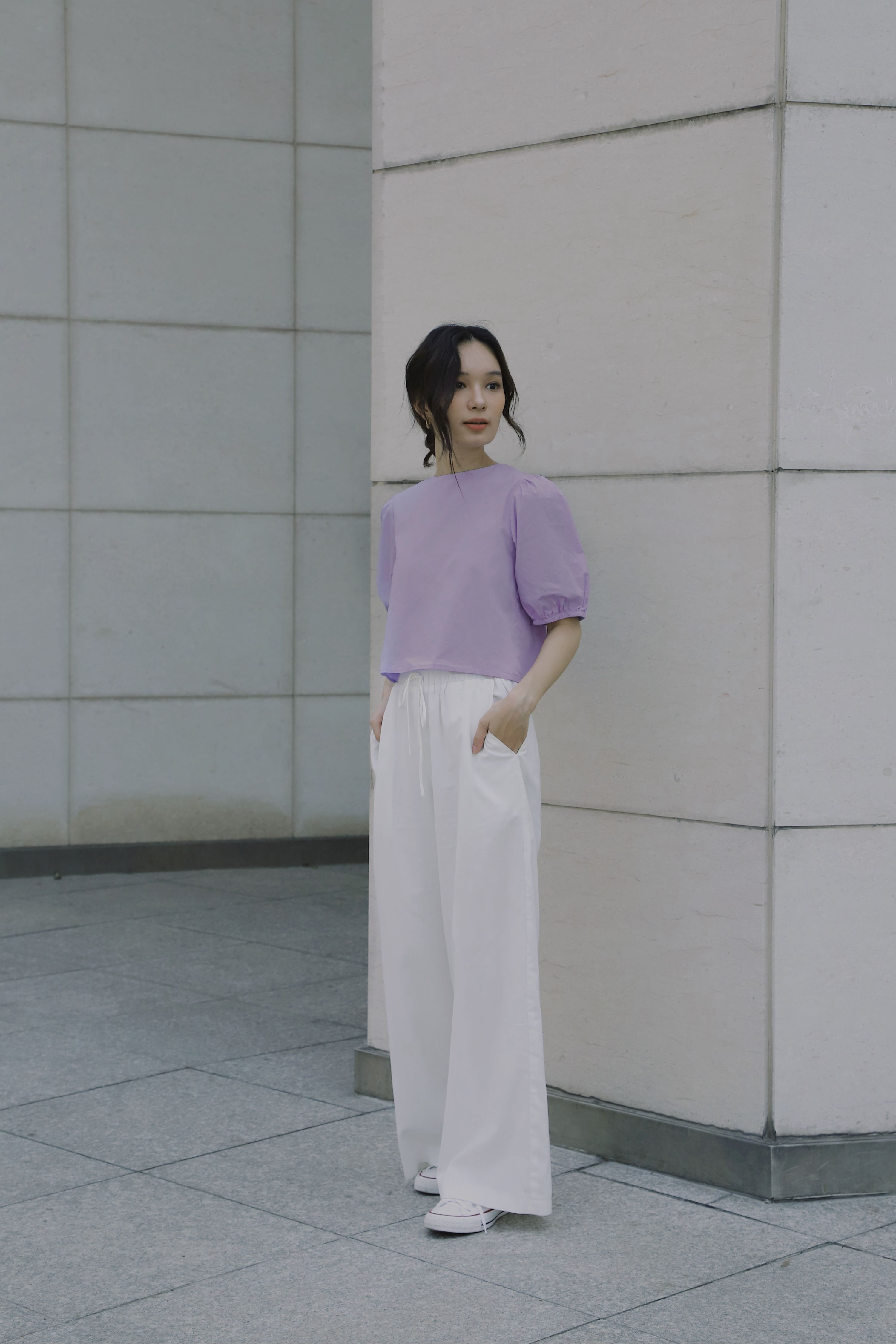  AOEM - PURPLE BOW TOP -  ÁO KIỂU NỮ TAY PHỒNG THANH LỊCH 