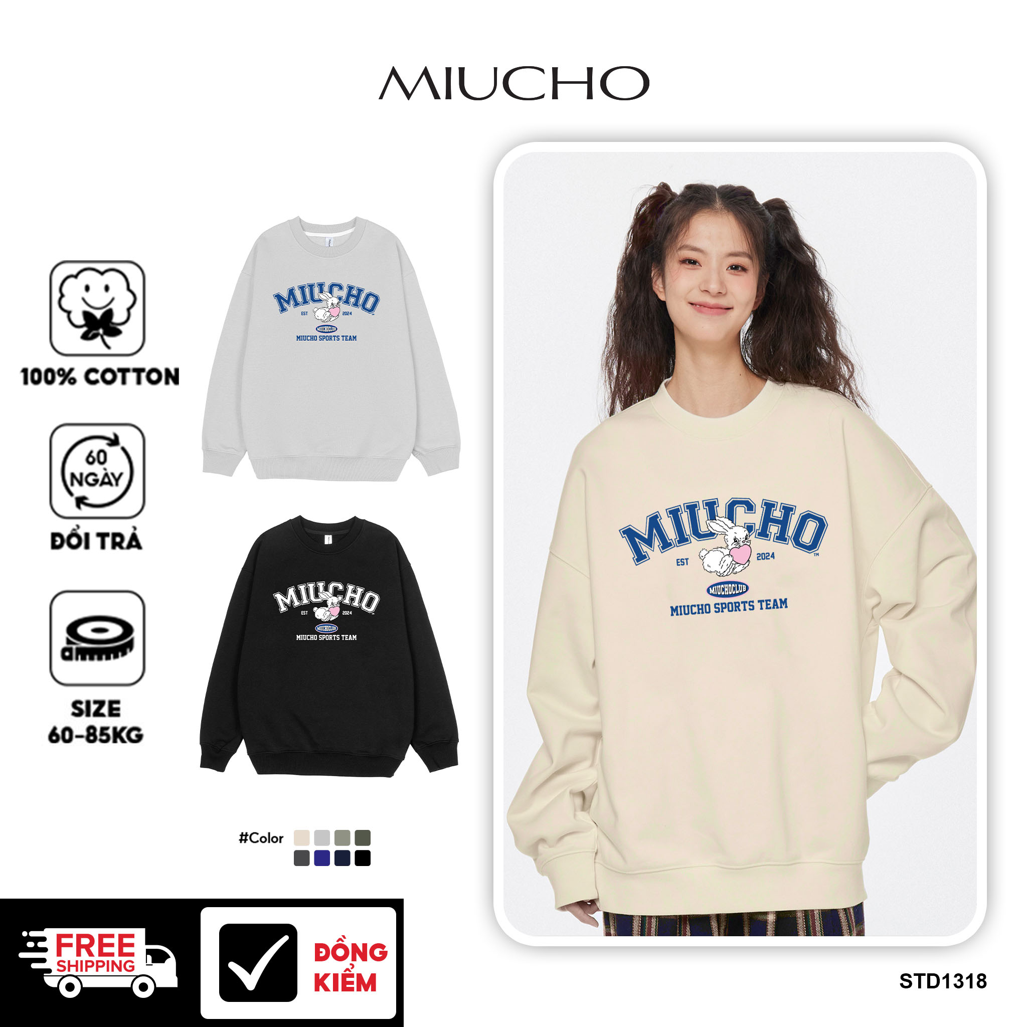  Áo sweater unisex local brand STD1318 Miucho nỉ chân cua dày dặn in mix 