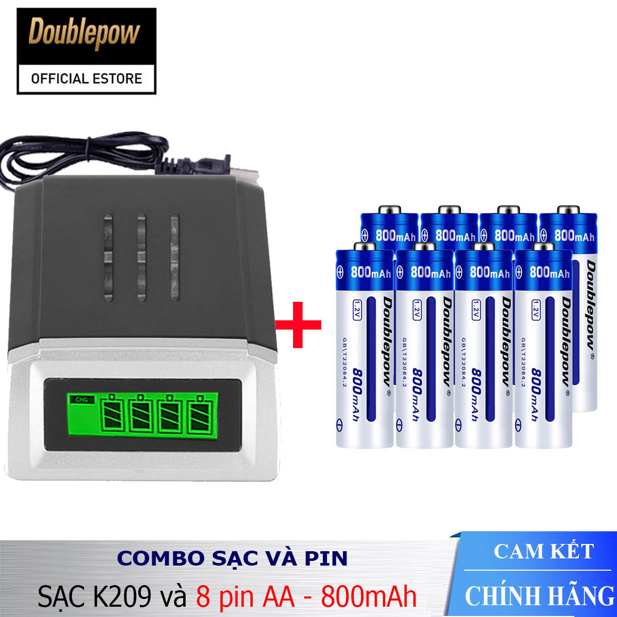 Combo sạc pin thông minh tự ngắt Doublepow DP-K209 và 8 viên pin AA 800mAh - Bảo hành chính hãng