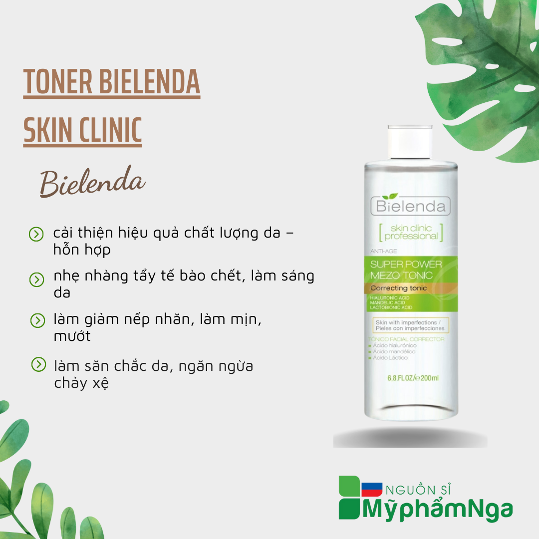 Nước hoa hồng Bielenda se khít chân lông giảm mụn giảm nhờn - Toner Bielenda Skin Clinic