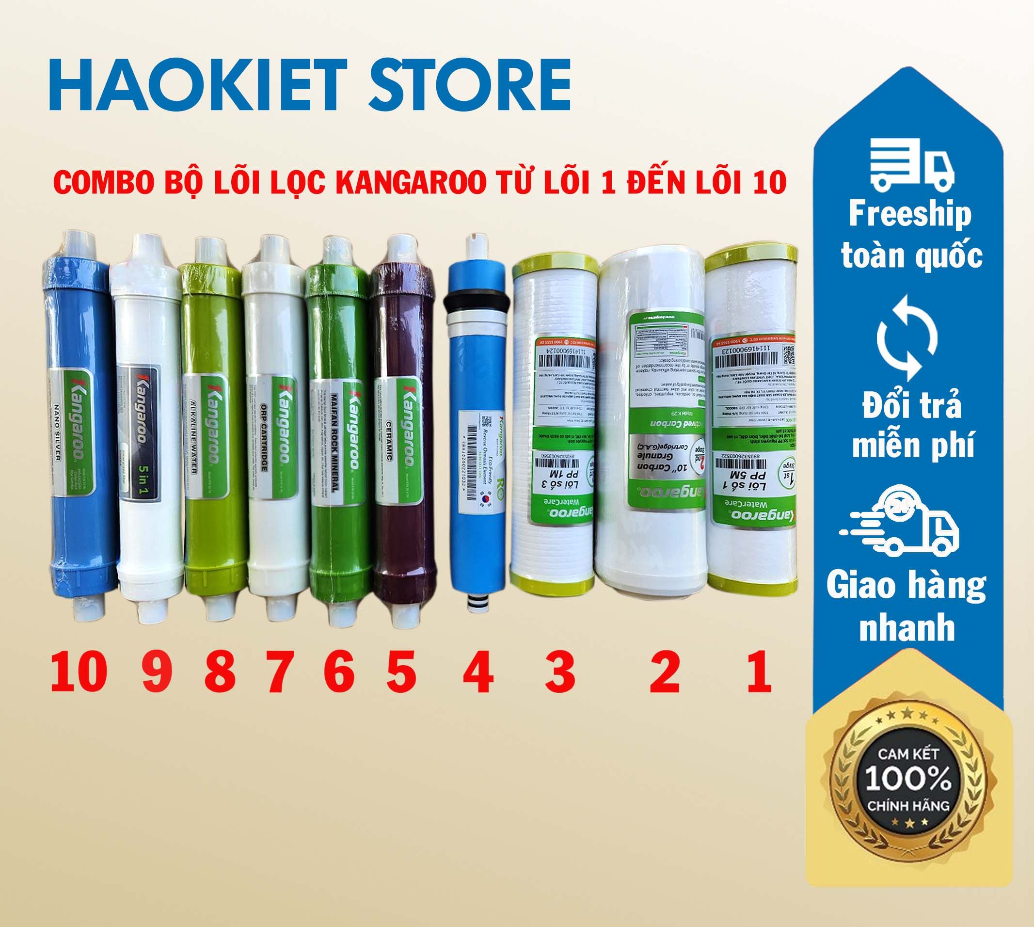 Combo bộ lõi lọc Kangaroo 1,2,3,4,5,6,7,8,9,10 - hàng chính hãng Kangaroo (Co cút đầy đủ như hình)
